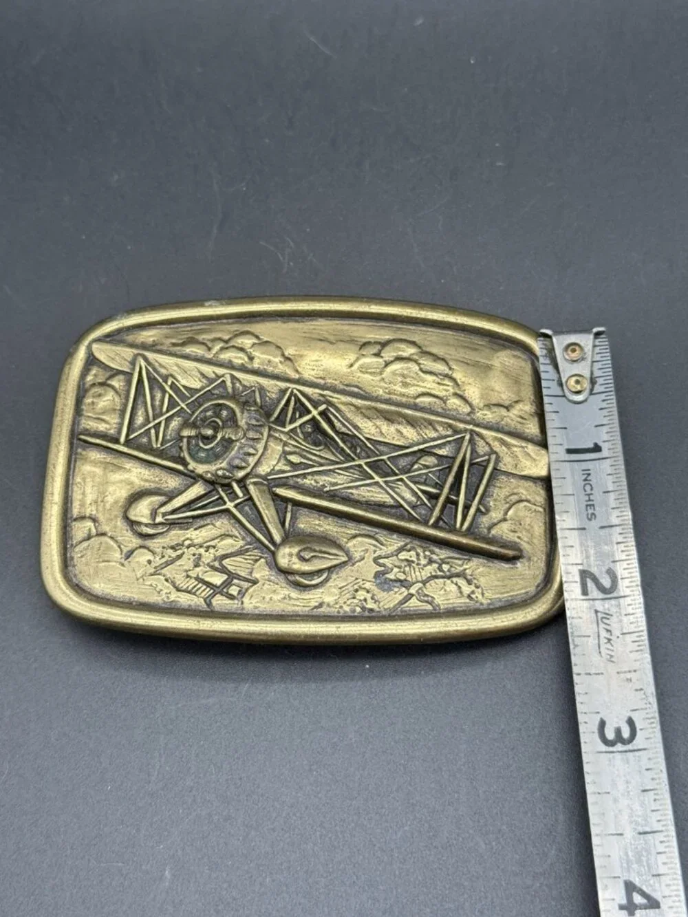 Avon Vintage Biplane Belt Buckle Brass Tone Aviation Collectible 1970s
